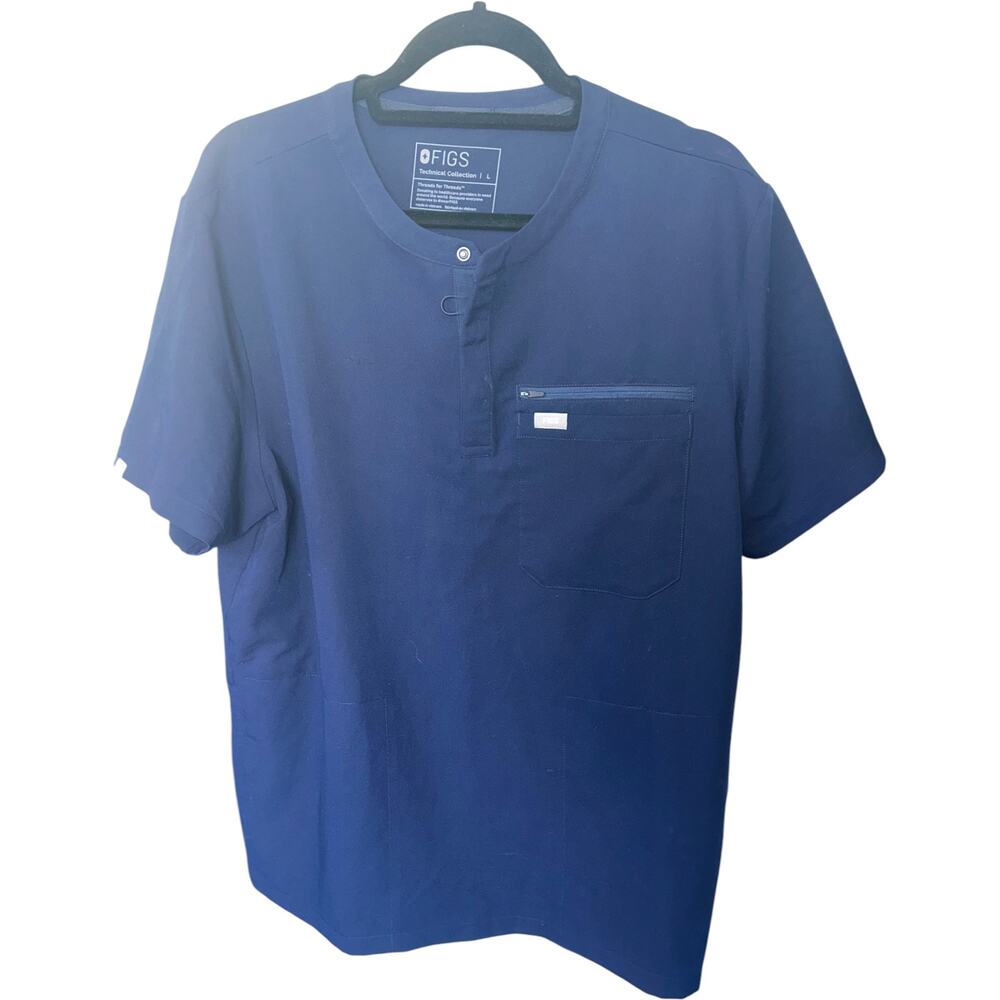 NWOT Figs Special Edition 4 Pocket Navy Hidden Henley Scrub Top Size Large